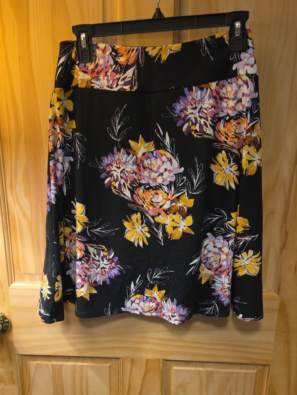Lularoe Floral A-Line Skort - Black with Yellow & Pink Flowers